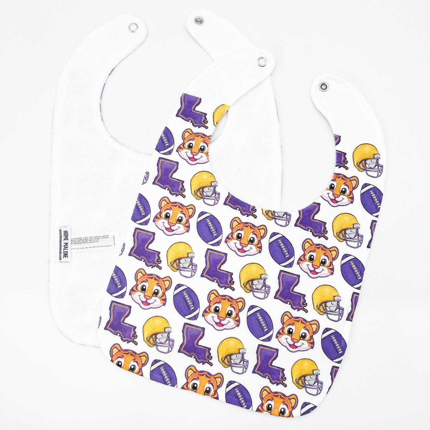 Purple and Gold Baby Tiger Football Baby Bib