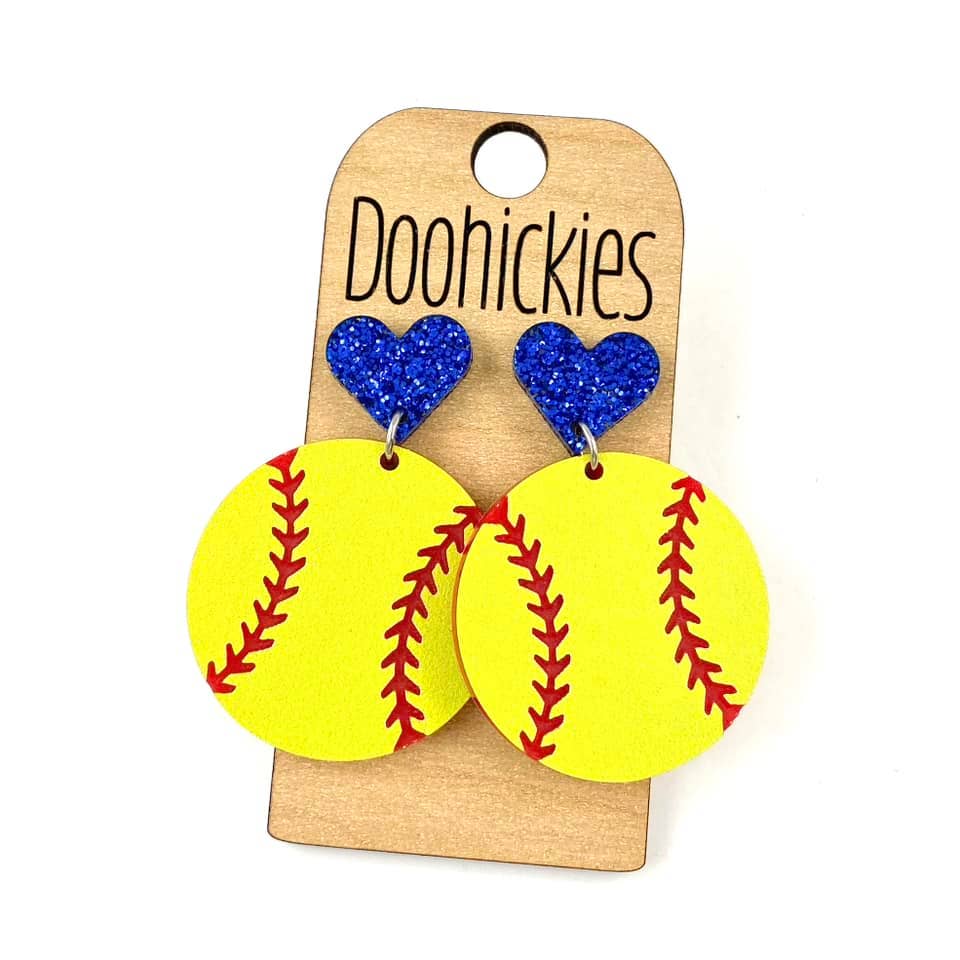 I Heart Softball Dangles Earrings