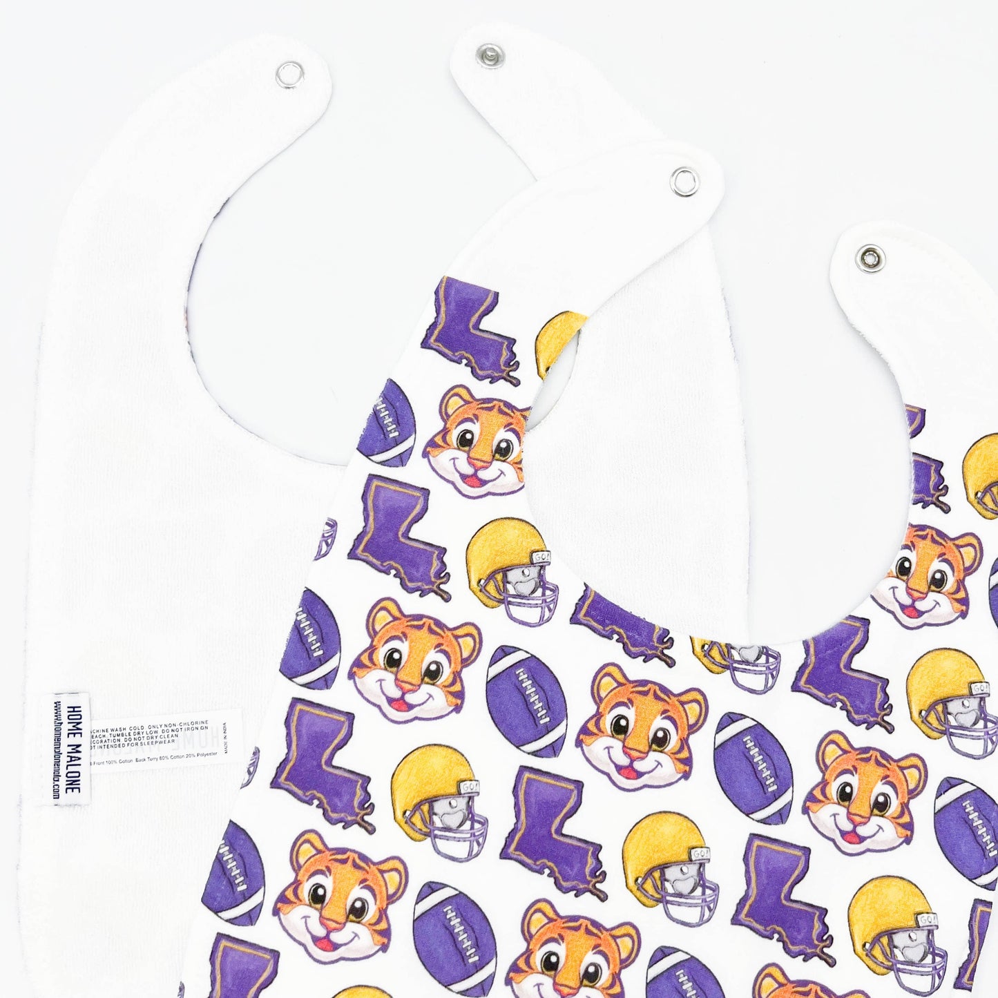 Purple and Gold Baby Tiger Football Baby Bib