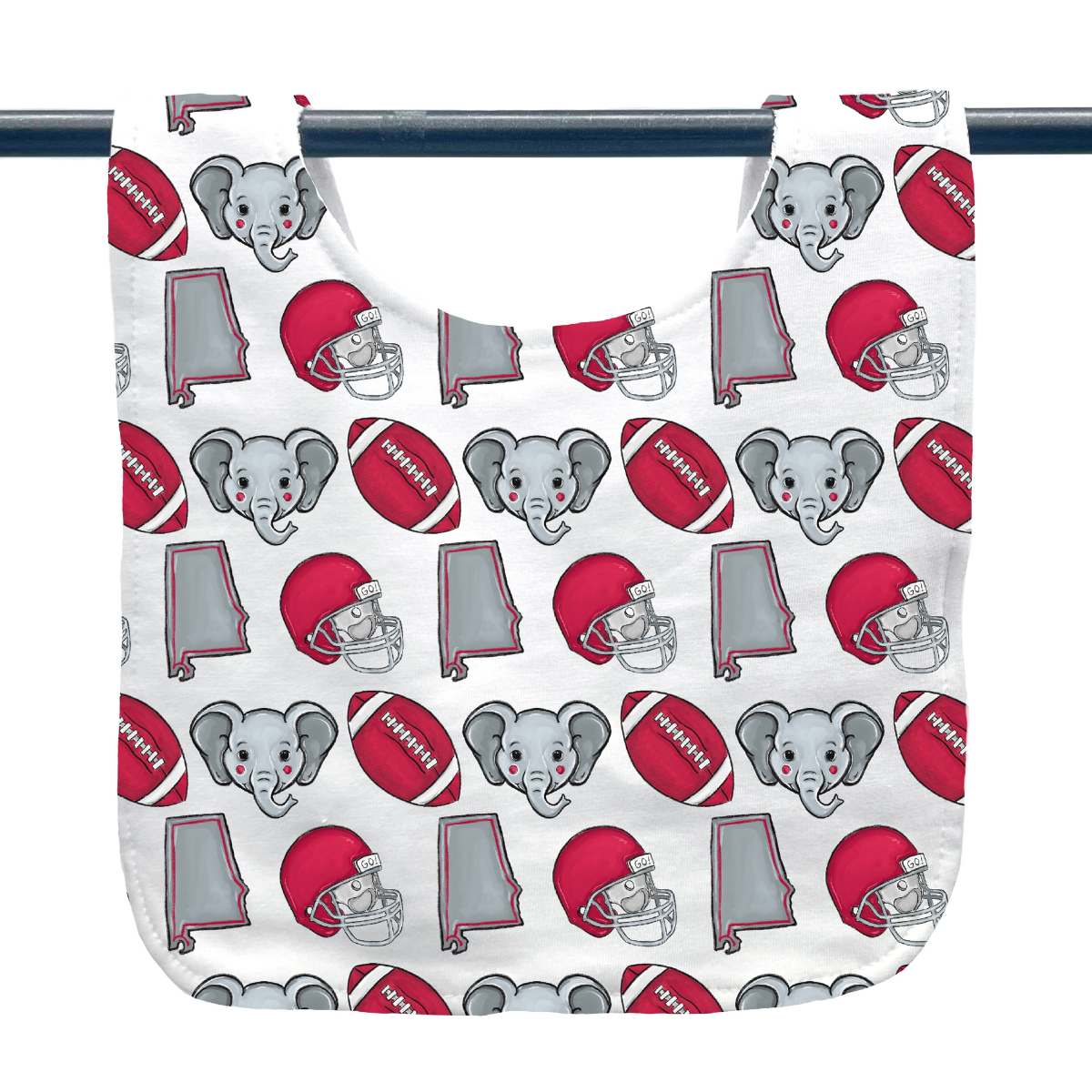 Gray Elephant Crimson Football Baby Bib