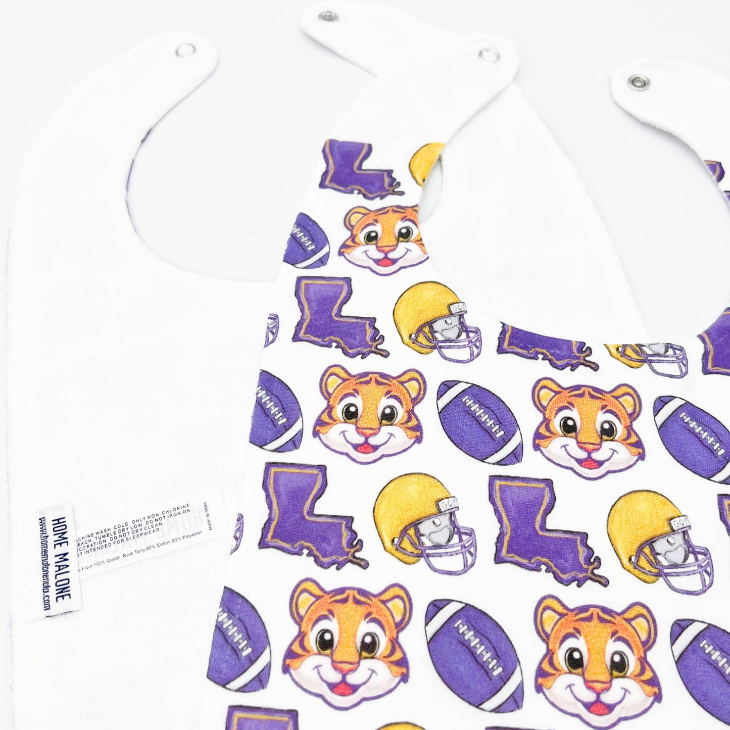 Purple and Gold Baby Tiger Football Baby Bib