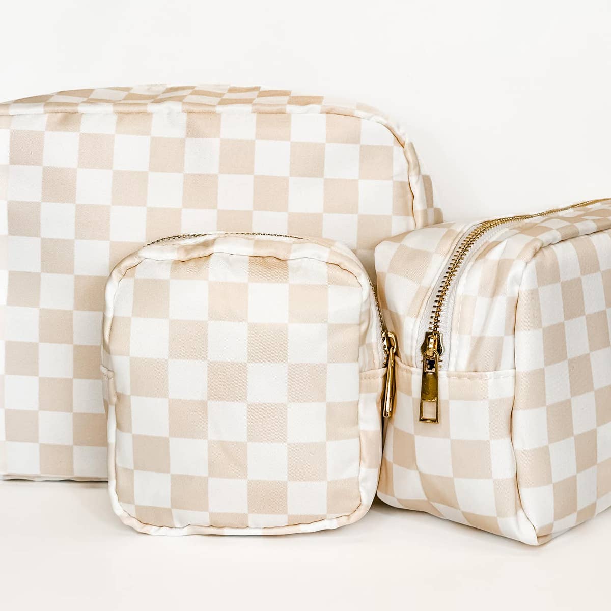 Cream and White Checkered Bags: Large