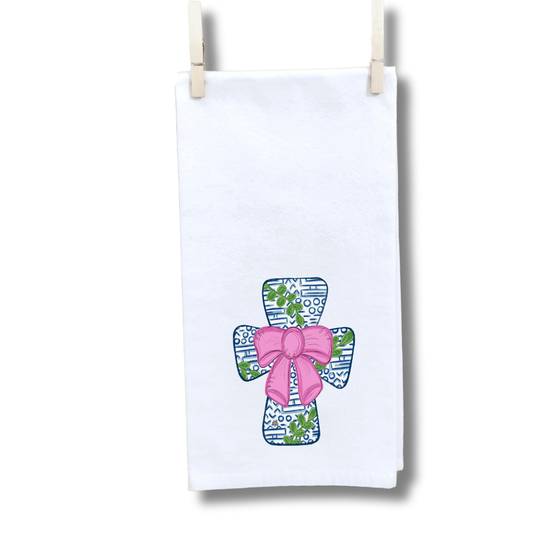 Chinoiserie Cross with Pink Bow Towel
