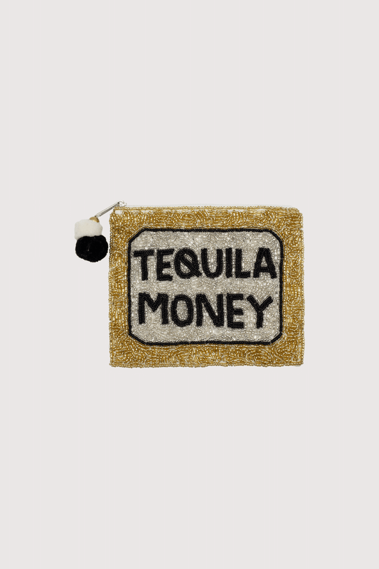 Gold Tequila Money Beaded Pouch