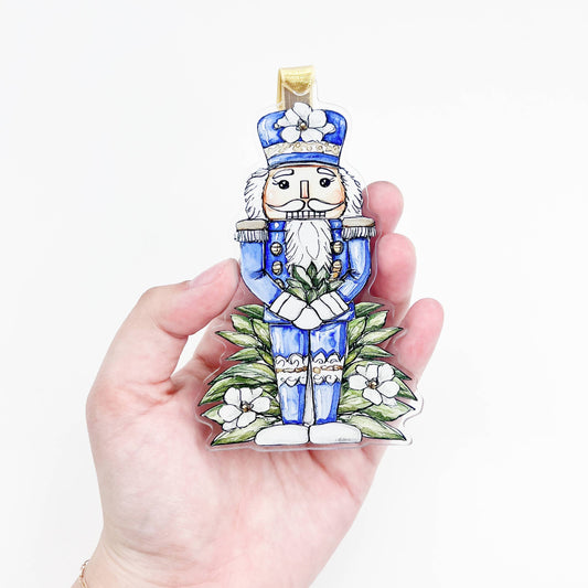 Acrylic Blue Magnolia Nutcracker Ornament