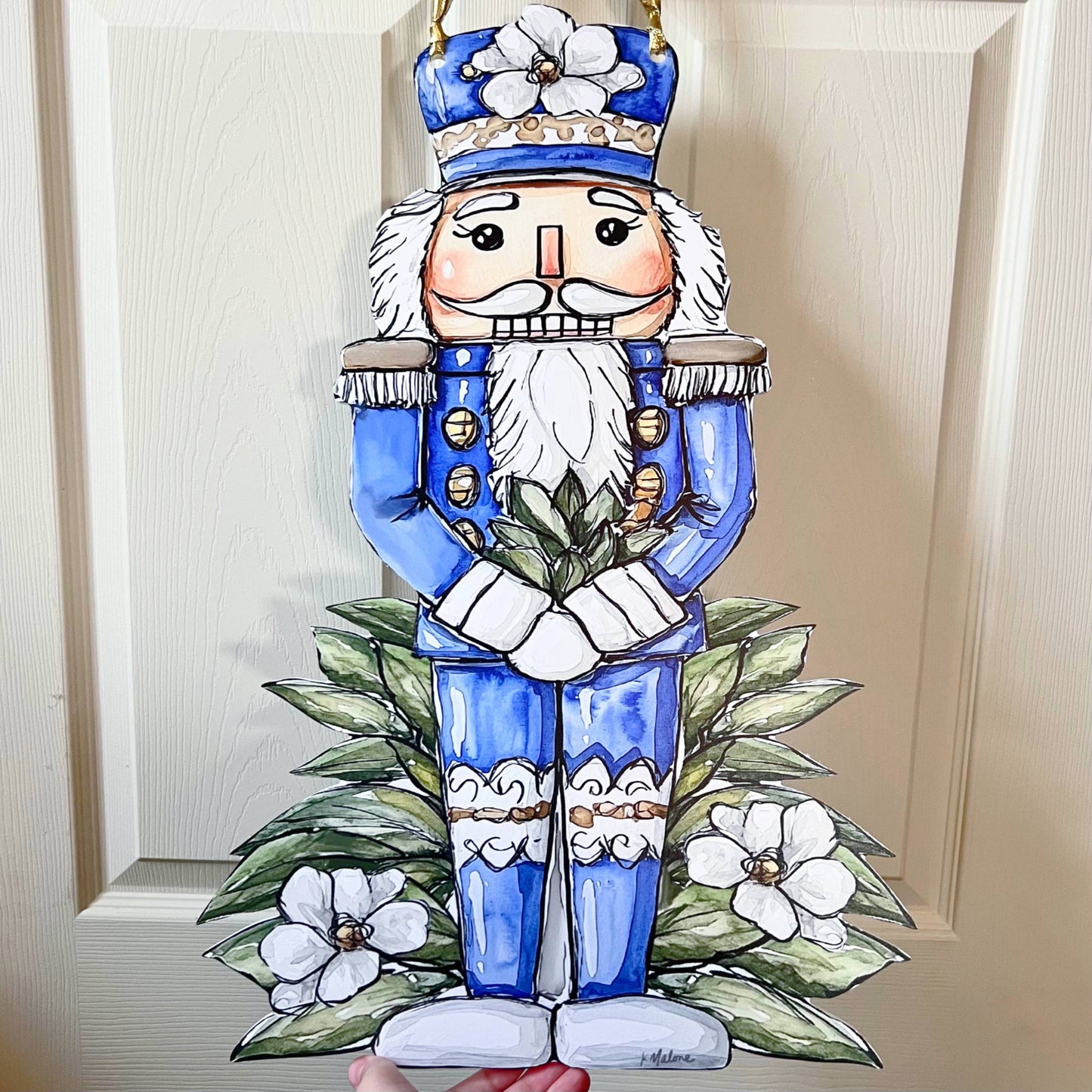 Blue Magnolia Nutcracker Door Hanger