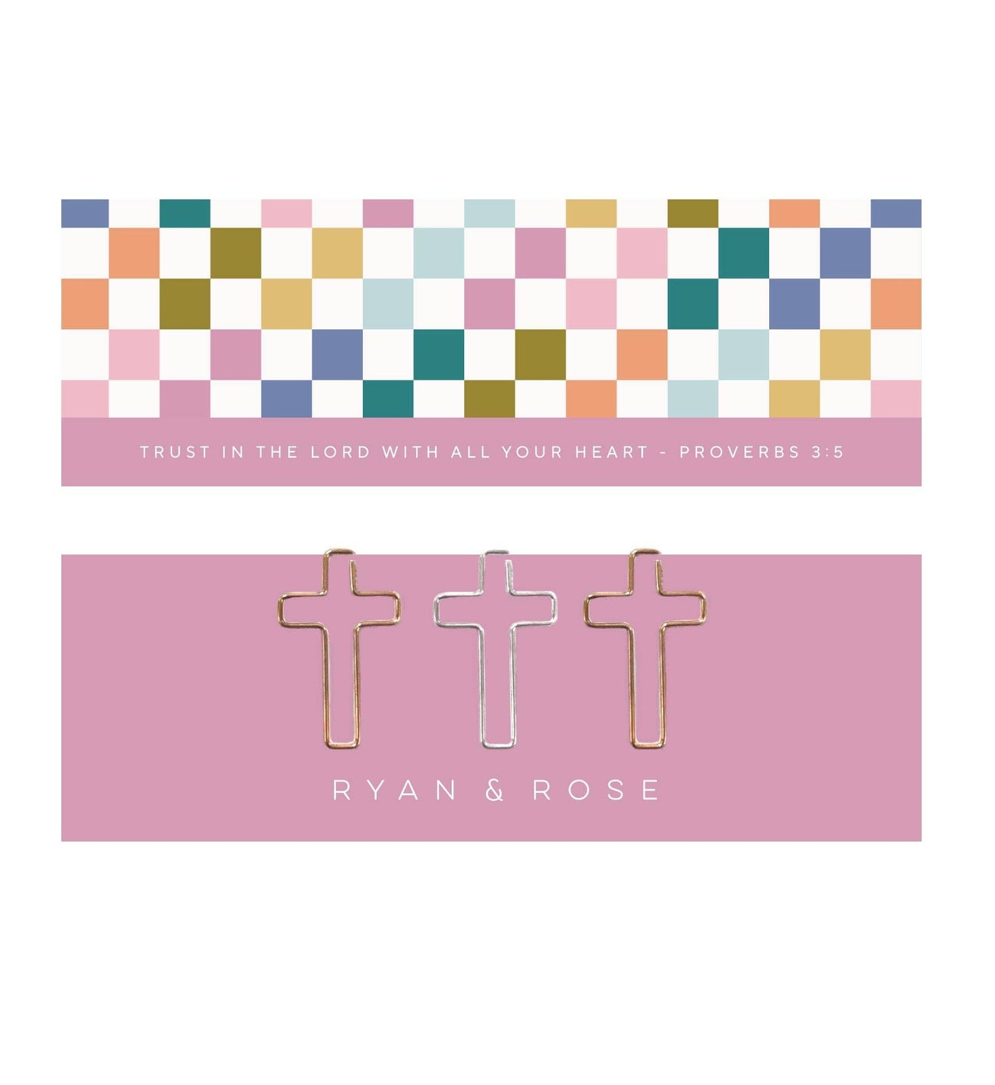 Pink Bookmark + Cross Paper Clips