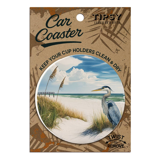 Coastal Heron On Beach Car Coaster
