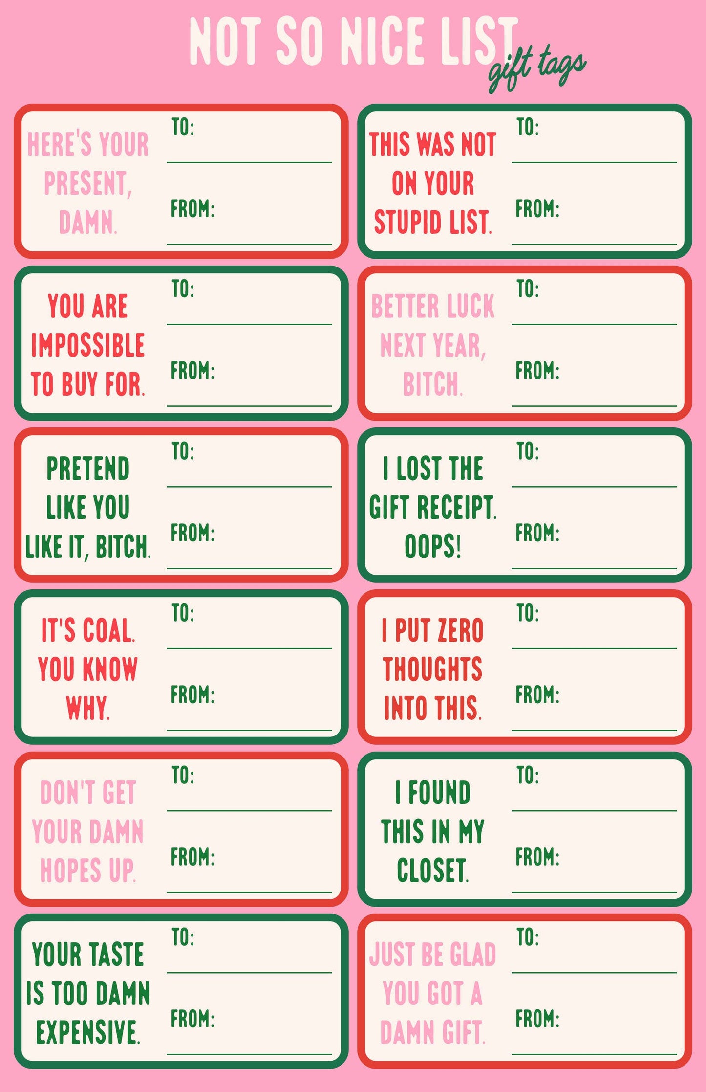 Snarky Christmas Gift Tag Sticker Sheet