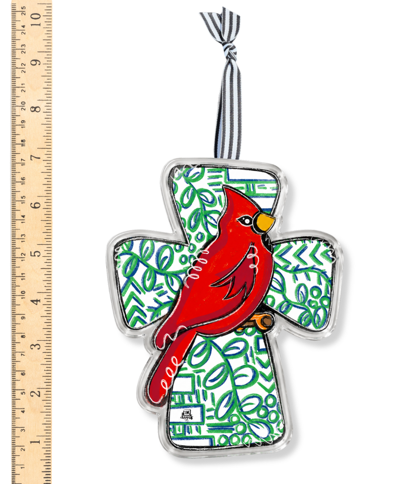 Cardinal Cross Acrylic Ornament