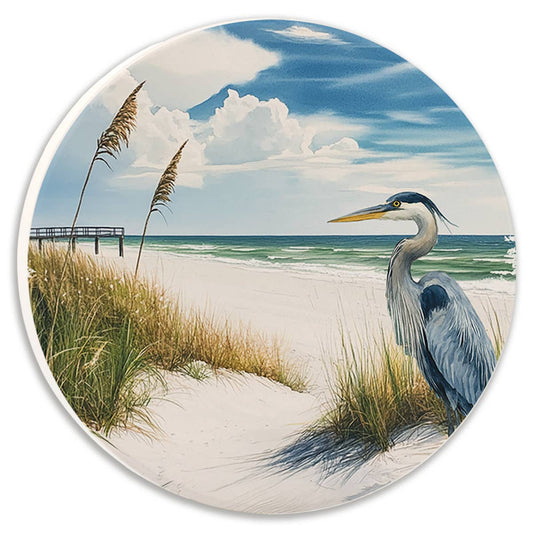 Coastal Heron On Beach Car Coaster
