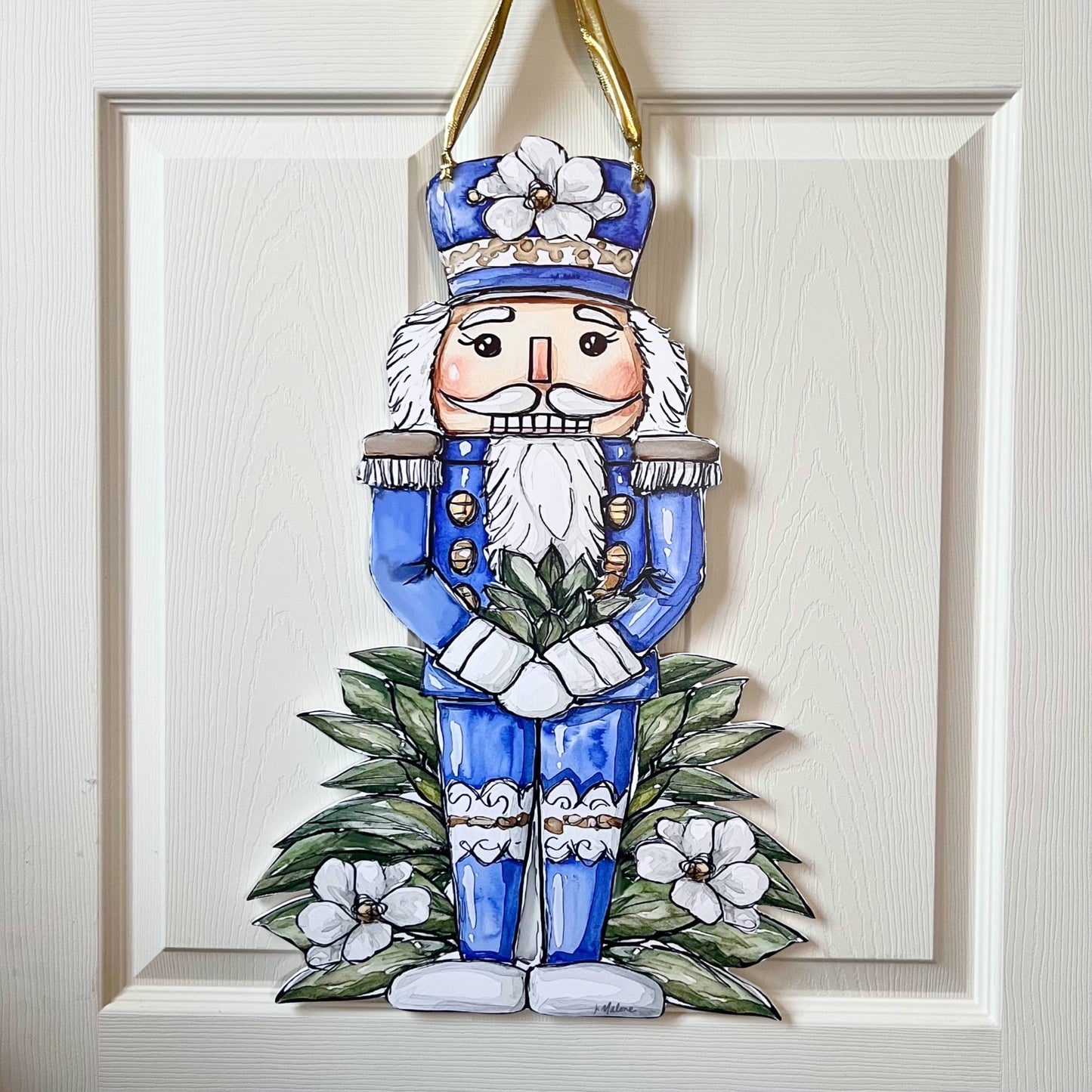 Blue Magnolia Nutcracker Door Hanger
