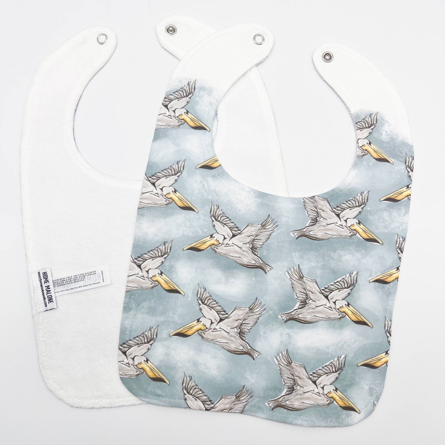 Pelicans on Blue Bib