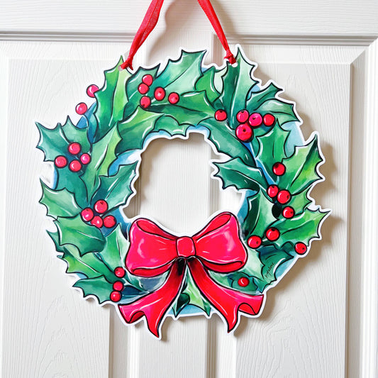 Holly Holiday Wreath Door Hanger