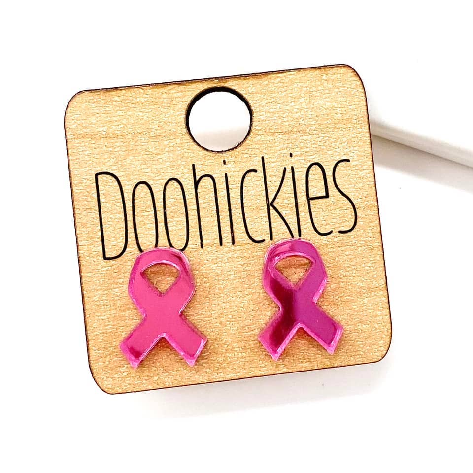 Breast Cancer Awareness Acrylic Ribbon Studs