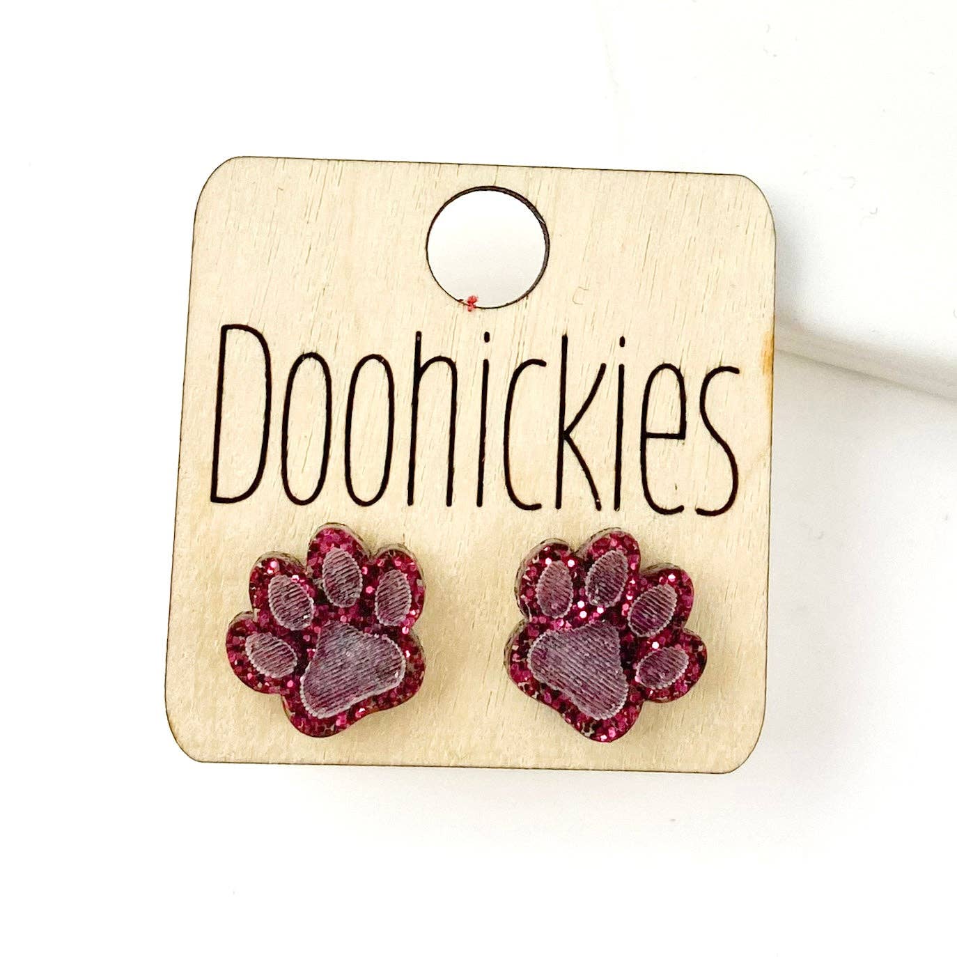 Maroon Glitter Paw Print studs