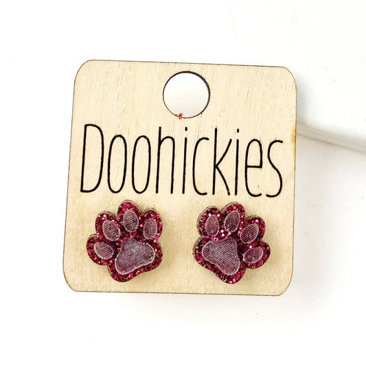 Maroon Glitter Paw Print studs