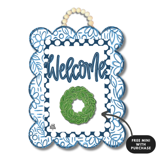 Blue and White Scallop Door Hanger w/ mini