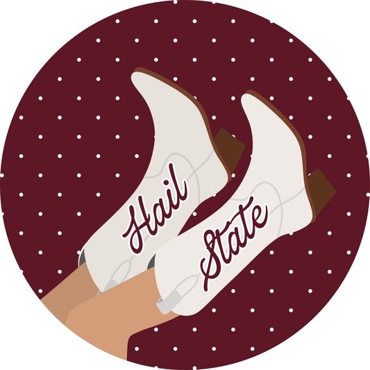 Hail State with Boots Game Day Button
