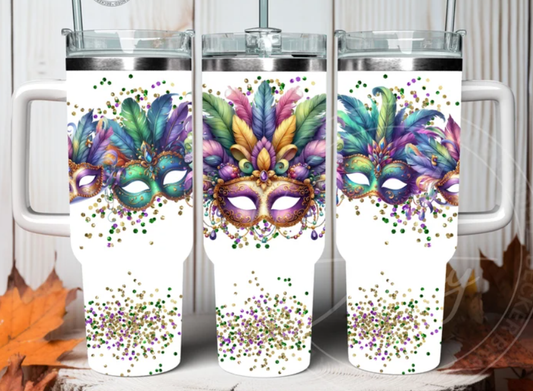 Mardi Gras Masks 40oz Tumbler with Handle