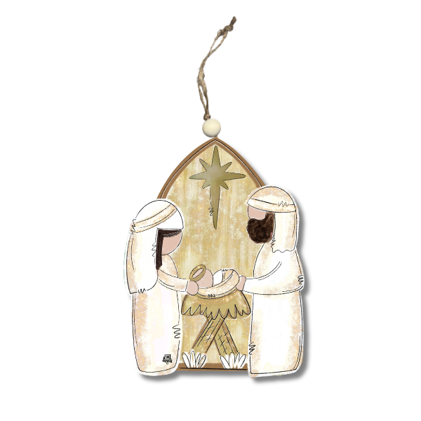 White and Gold Nativity Ornament