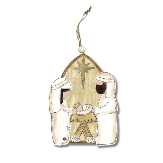 White and Gold Nativity Ornament