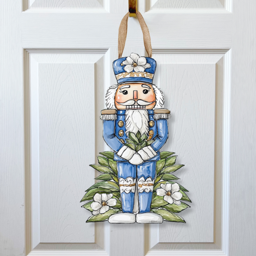 Blue Magnolia Nutcracker Door Hanger