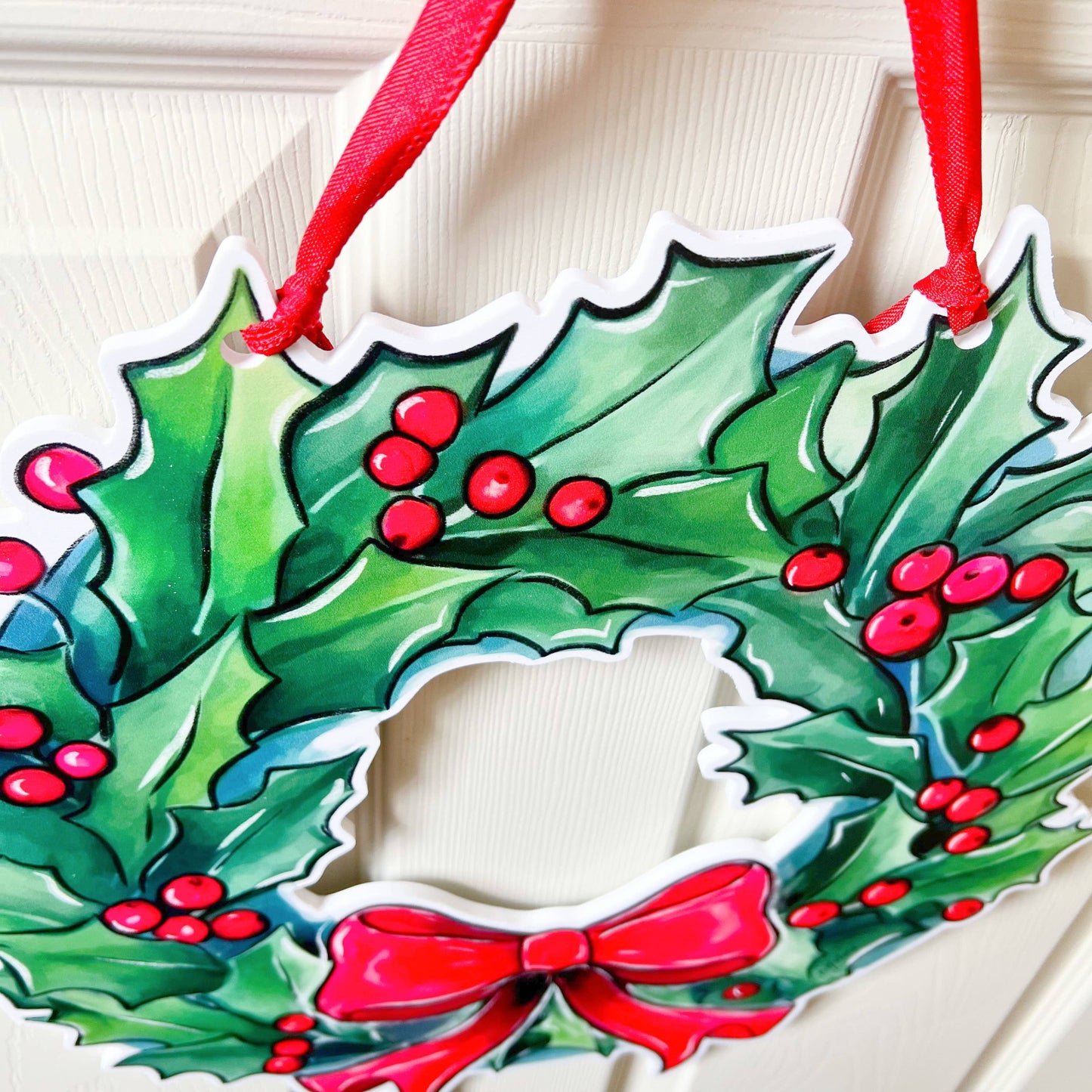 Holly Holiday Wreath Door Hanger