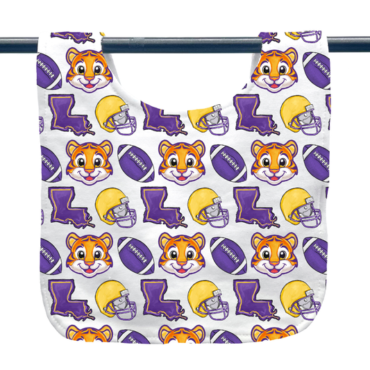 Purple and Gold Baby Tiger Football Baby Bib