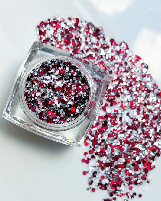 Red White and Silver Face and Body Glitter