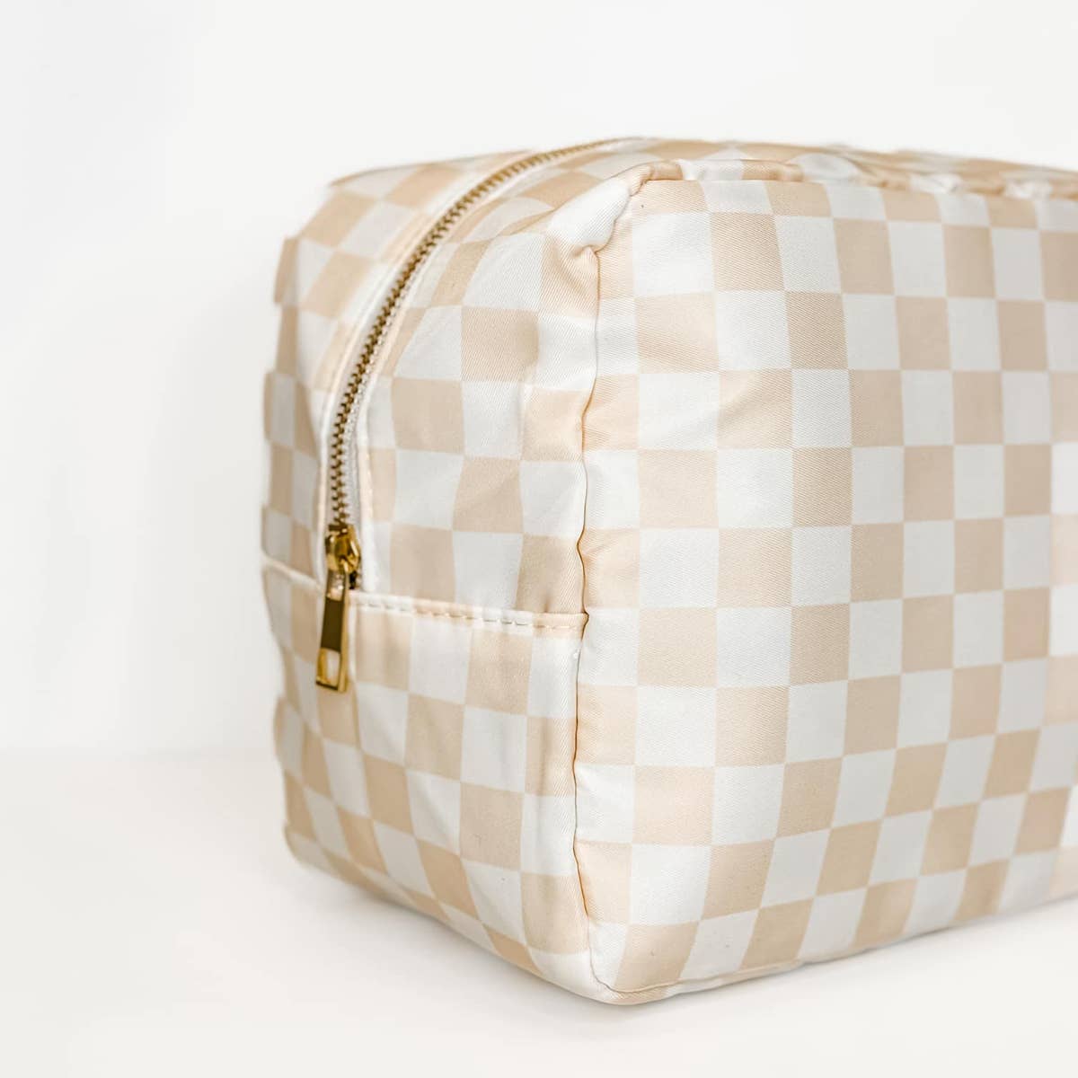Cream and White Checkered Bags: Large
