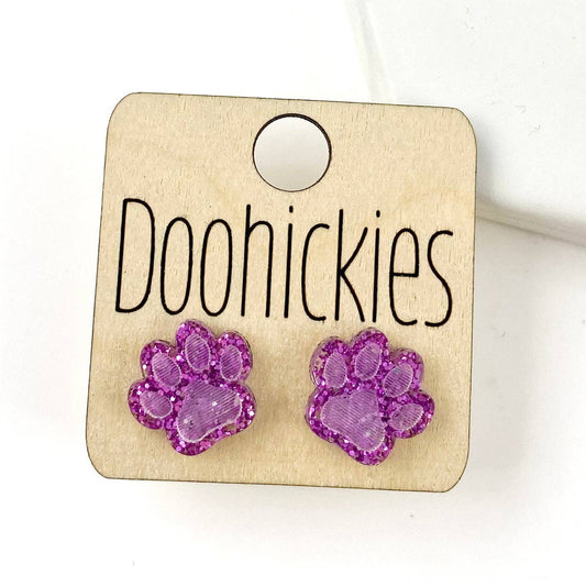 Purple Glitter Paw Print studs