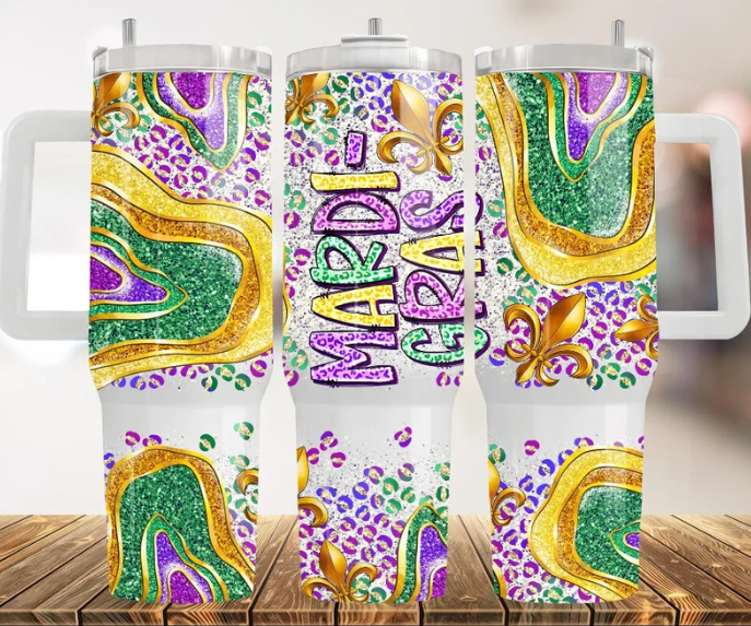 Mardi Gras 40oz Tumbler with Handle