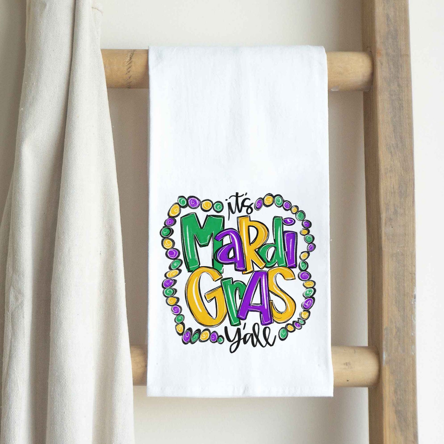 Its Mardi Gras Ya'll tea towel